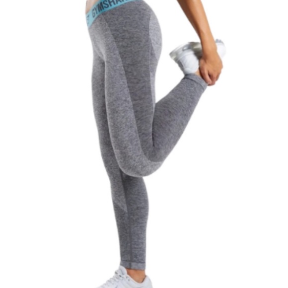 Gymshark Pants - Gymshark Flex Leggings Charcoal Marl Dusky Teal Medium - Excellent